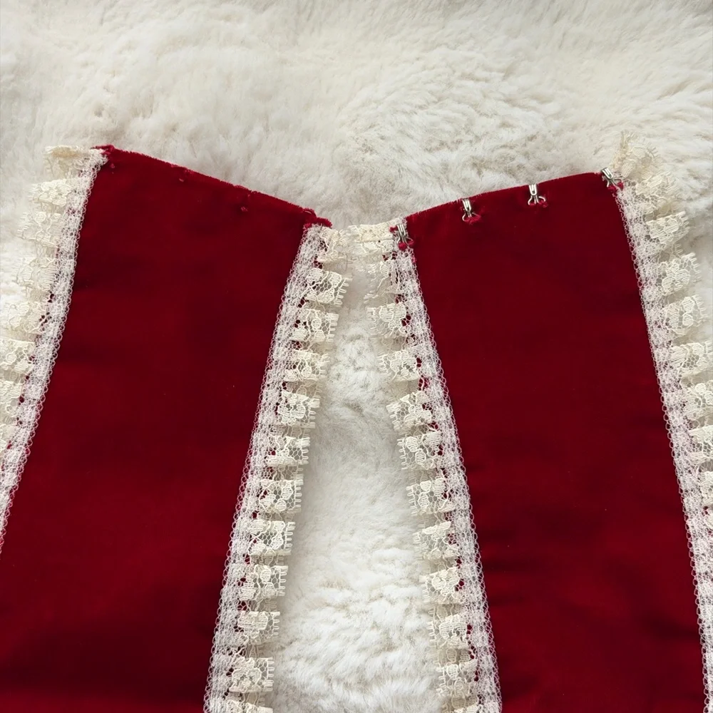 Romantic Vintage Red Velvet Wide Corset Belt with Lace Trim-Length 31”, Wide 5”